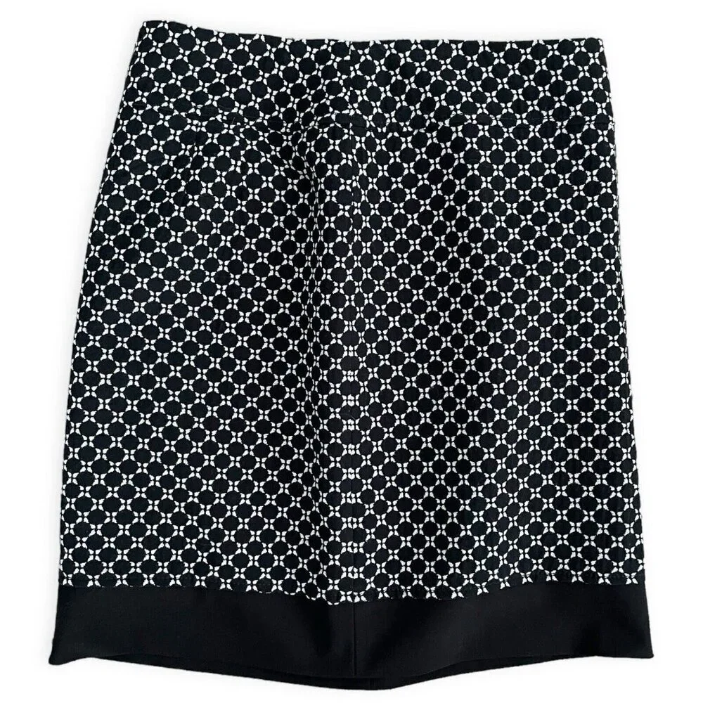 Ann Taylor NWT‎ Cotton Wool Pencil Skirt 6 Petite Black Short Embroidered Lined